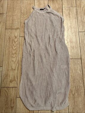 Sleeveless Open-Knit Midi Dress in Light Beige